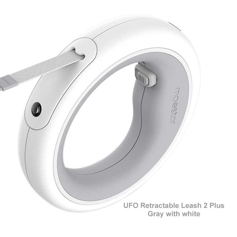 Original MOESTAR UFO Retractable Pet Leash 2 Plus Dog Traction Rope Flexible Ring Shape 3.0m with Rechargeable LED Light: Gray with white
