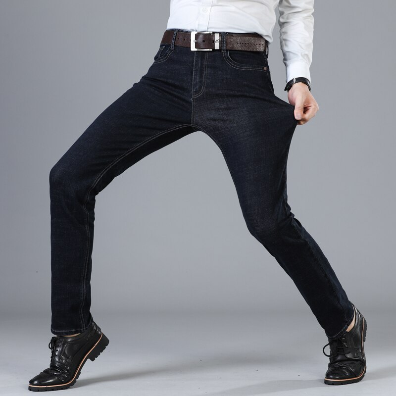 Mannen Stretch Jeans Business Casual Slim Fit Denim Broek Zwart Blauwe Broek Jeans Mannelijke Plus Size 38 40 42