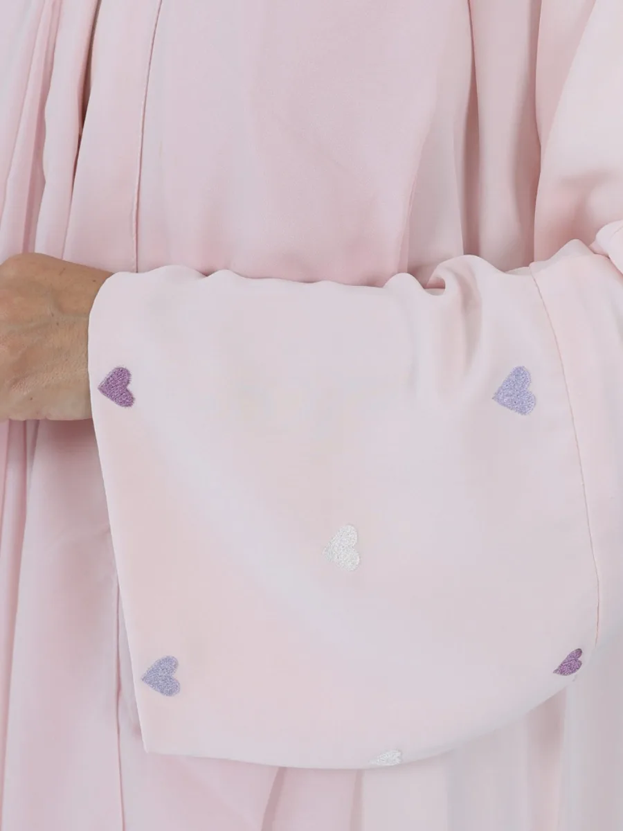 Kjærlighetshjertebroderi muslimsk abaya til kvinner uten skjerf eid cardigan marokko ramadanabayas kaftan islam dubai arabisk lang kappe: Xxl / Rosa