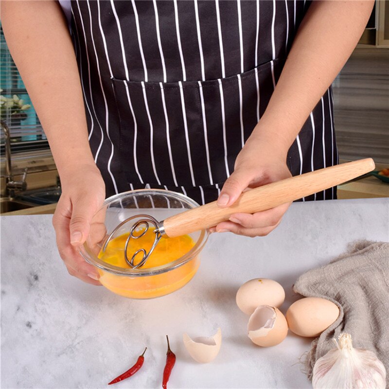 33cm Coil Stirrer with Oak Handle Thick Stainless Steel Simple Sturdy Danish Dough Whisk Baking Kitchen Cake Pastry Tools