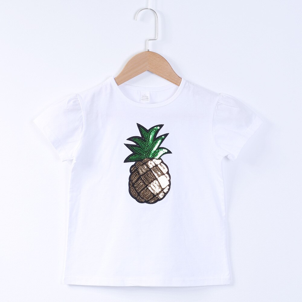 Baby Meisjes T Shirts Zomer Tops Katoen Cartoon Pailletten Shorts Mouwen T-shirts Casual Kids Wit Tee: Pineapple / 6