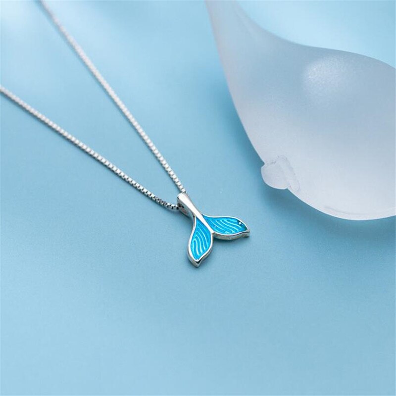 Neue Koreanische Stil Temperament Mori Meerjungfrau 925 Sterling Silber Schmuck Blau Fischschwanz Persönlichkeit Anhänger Halsketten H449