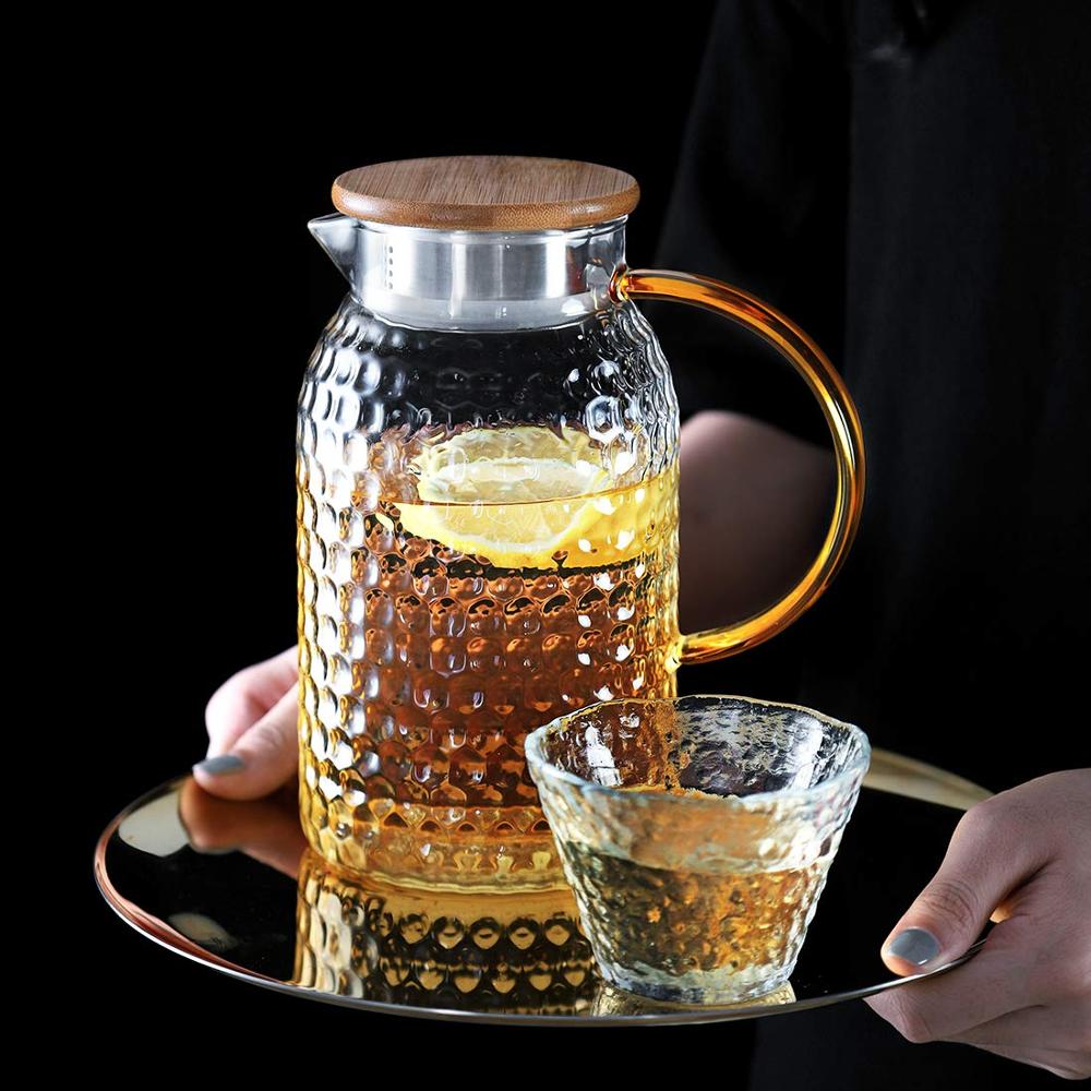 1500ml/51oz glas kande med bambus låg komfur sikker kande iste tud vand karaffel til kold vin kaffe mælk te