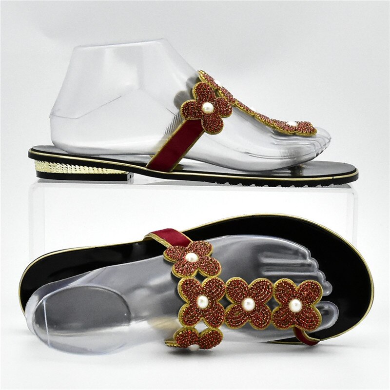 Últimas zapatillas africanas con diamantes de imitación para mujer, Zapatos de italiano para mujer, Zapatos de tacón bajo para mujer, Zapatos Africanos, calzado nigeriano