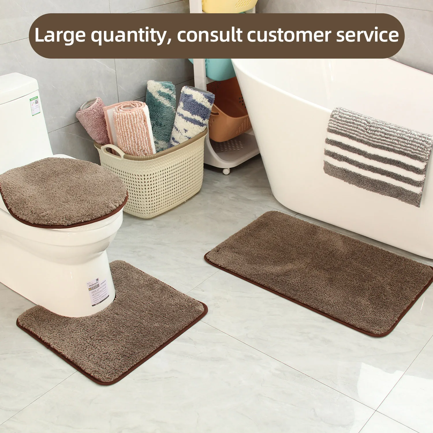 two-piece bathroom non-slip mat U-shaped set flocked absorbent foot mat for toilet and shower
