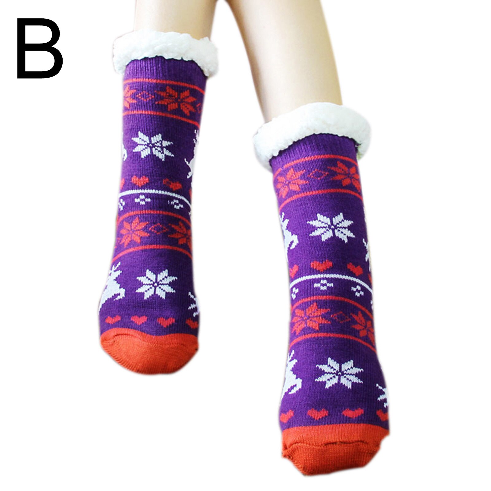 Warm Fleece Lined Winter Soft Slipper Socks Christmas With Non Slip for Men Women Outdoor Skiing: Lavender