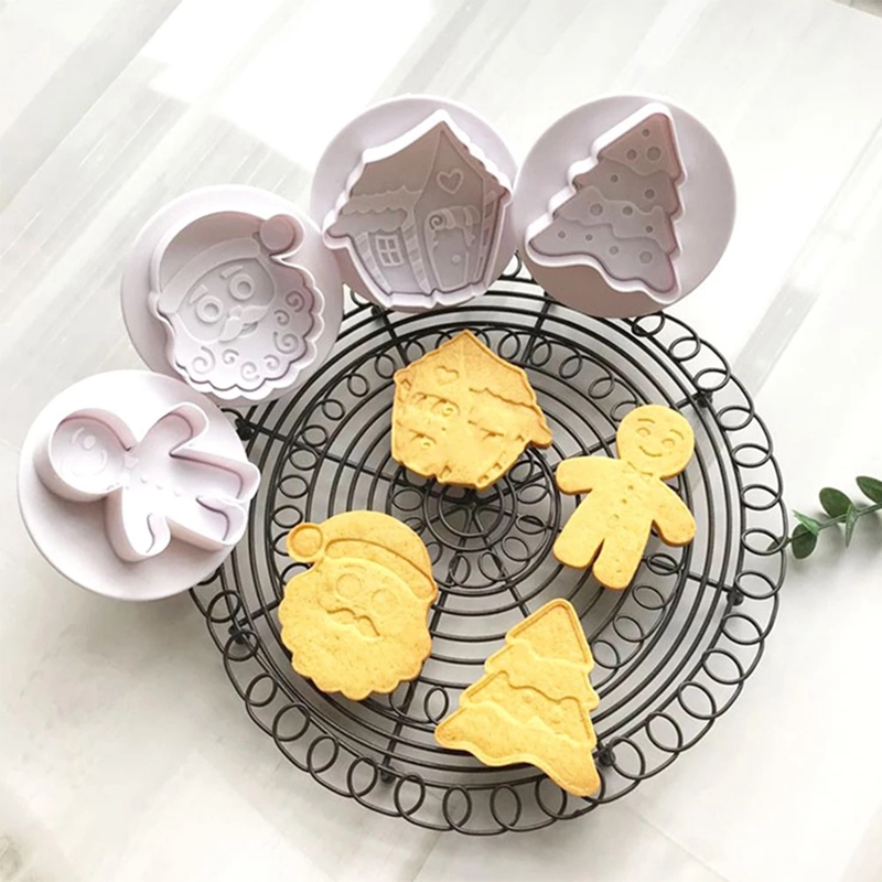 4 stuks kerst 3d koekjes taart zuiger uitsteker bakvorm koekjes stempel biscuit diy mal fondant taart decoratie gereedschap