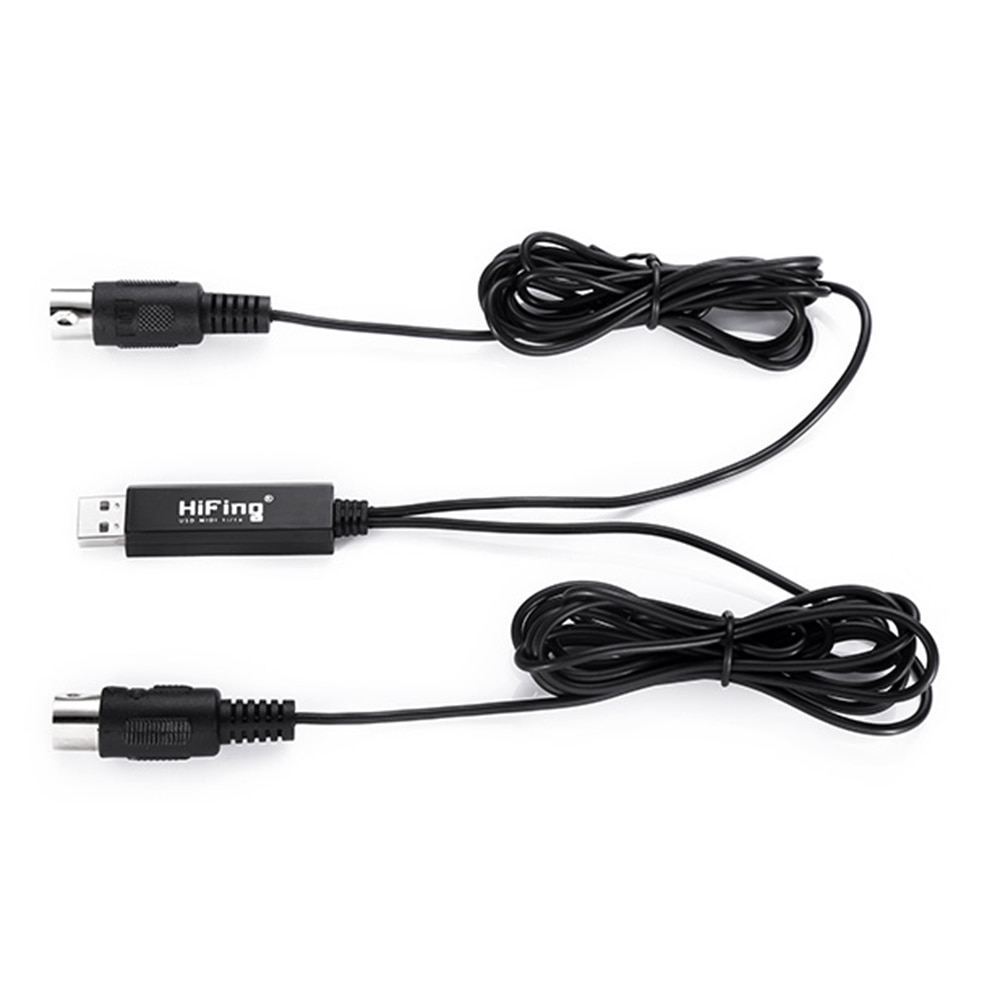 HiFing USB IN-OUT MIDI Cable One In One Out Interface 5 Pin Line Converter PC to Music Keyboard Adapter Cord Black