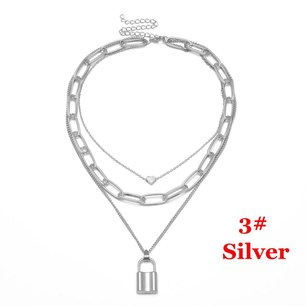 1Pcs Punk Jewelry Gold Silver Color PadLock Pendant Necklace Stainless Steel Rolo Cable Chain Necklace