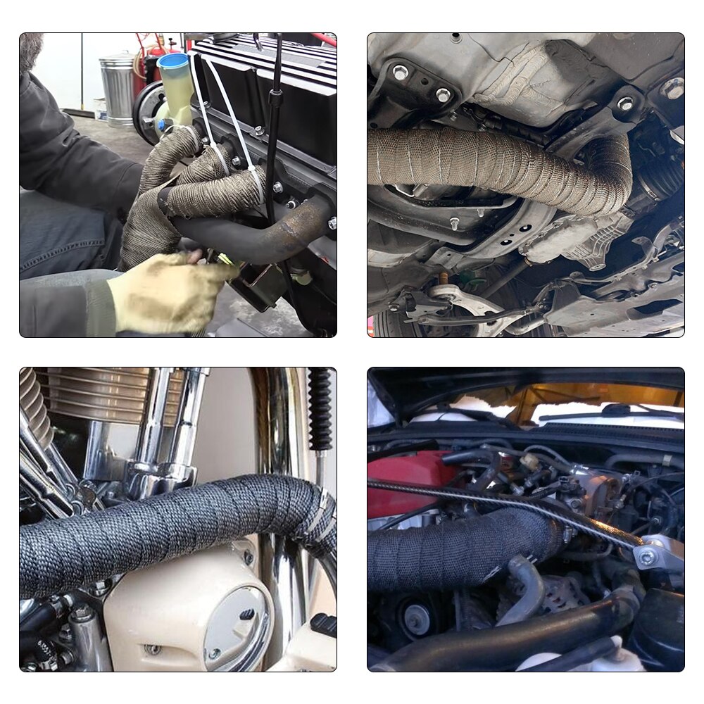 5M/10M/15M Motorcycle Exhaust Thermal Tape Header Heat Wrap Manifold Insulation Roll Resistant with Stainless Ties