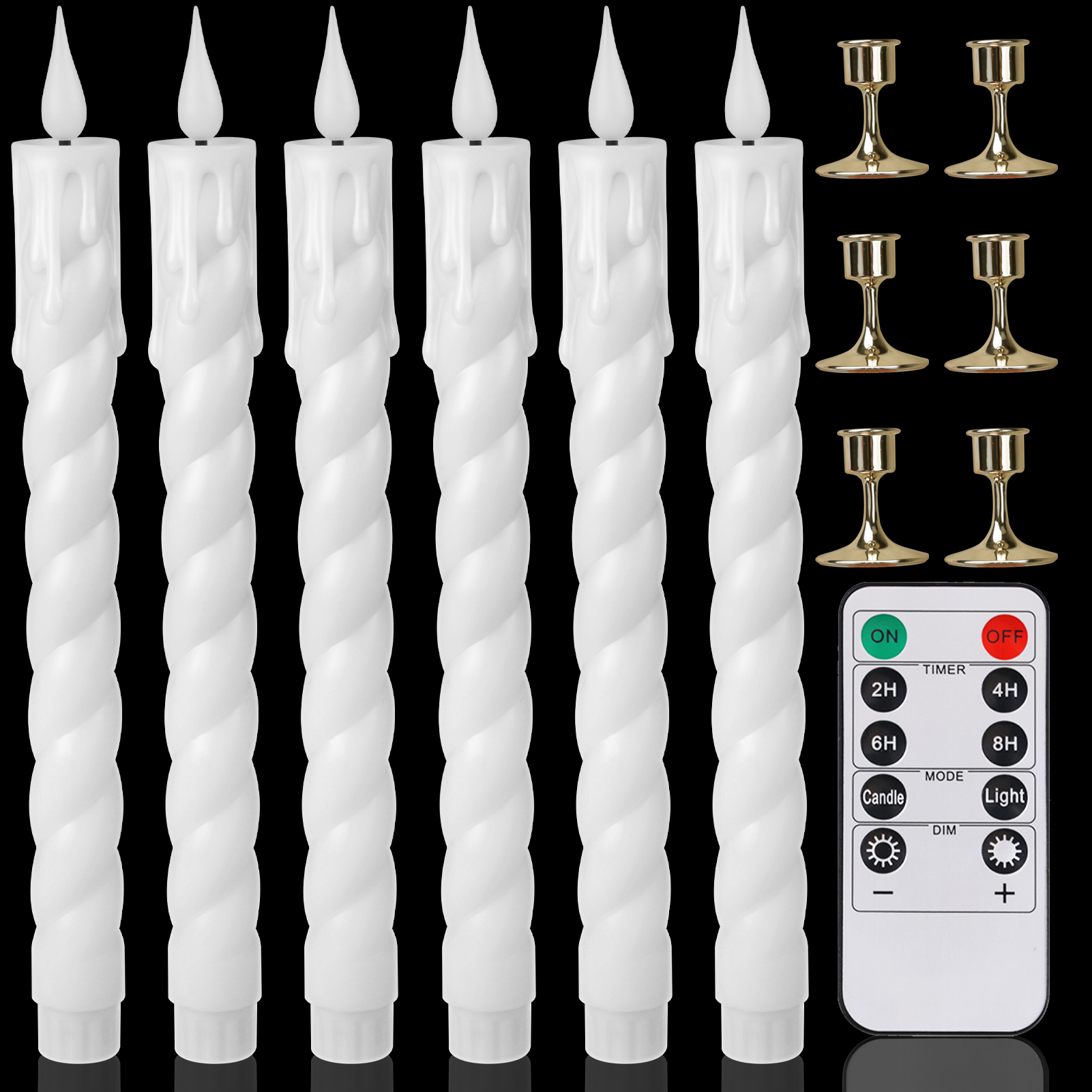 Pack of 12/24pc Flameless Flickering Ivory Taper Candles with Remote Battery Operated LED 3D Wick Candle Christmas Wedding Decor: Tartrazine