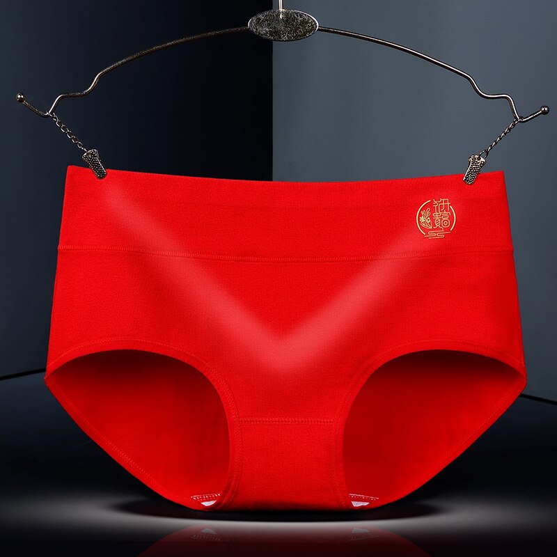 Cintura média vermelho cuecas boa sorte tigre ano grande menina calcinha de algodão personagens chineses roupa interior algodão vermelho briefs L-2XL: FUKAI FUGUI / XL waist 30cmx2