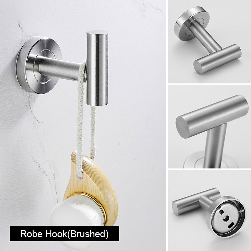 3-Pieces SUS304 Stainless Steel Bath Accessories Kit, Bathroom Hardware Set Towel Bar, Toilet Paper Holder, Robe Clothes Hook