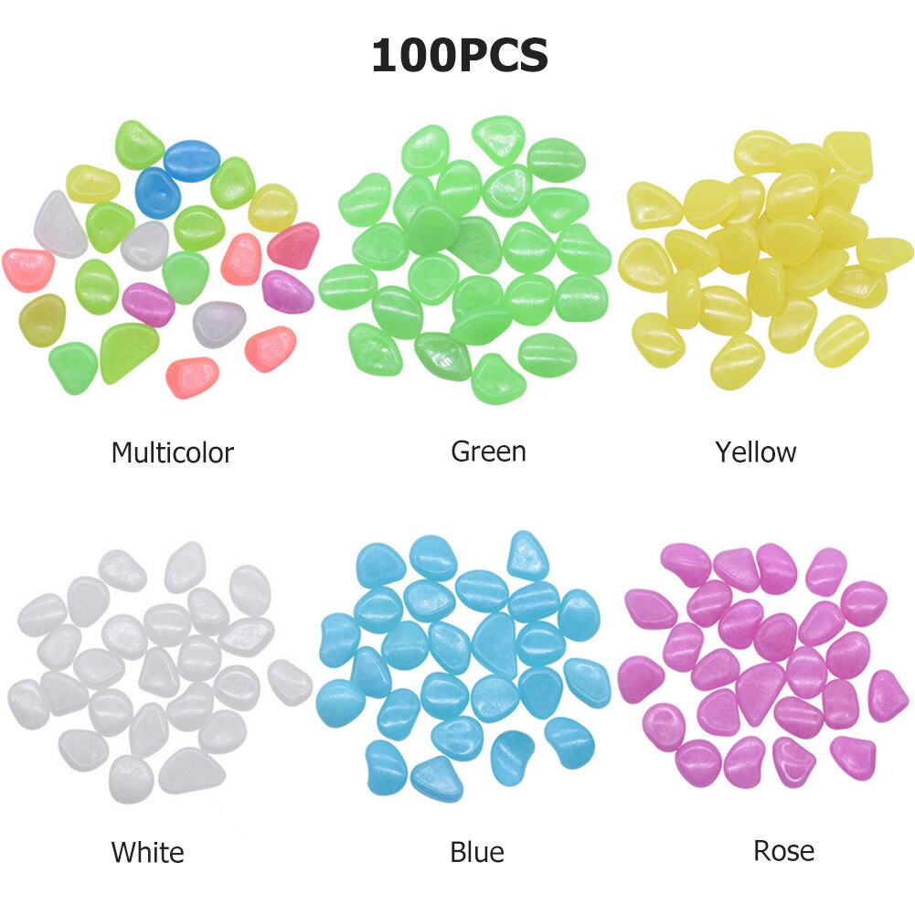 100pcs Glow in the Dark Garden Pebbles Glow Stones Rocks for Walkways Garden Path Patio Lawn Garden Yard Decor Luminous Stones