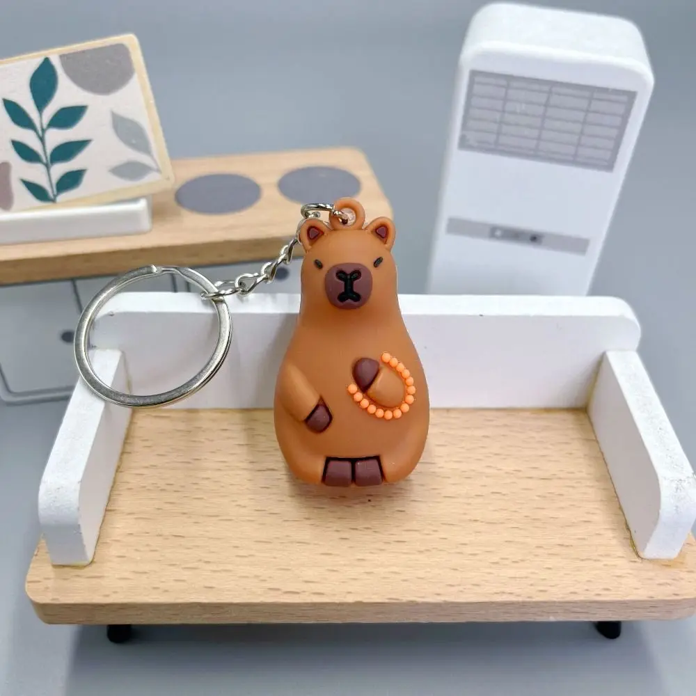Mental capybara nøkkelring søt pvc skilpadde dyr anheng vanntett myk selvklebende tegneserie nøkkelring jenter: Sølv