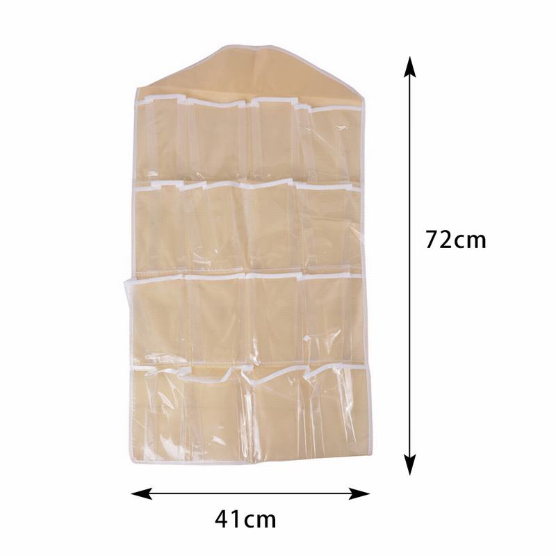 16 lommer vægophængte opbevaringstasker kosmetik legetøj tasker monteret garderobe organizer undertøj sok smykker sorteringsposer: Beige