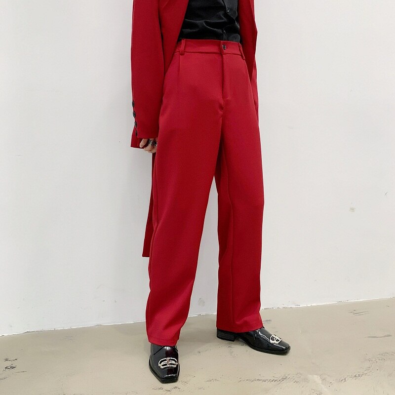 High Waist Regular Suit Trousers Dark Red