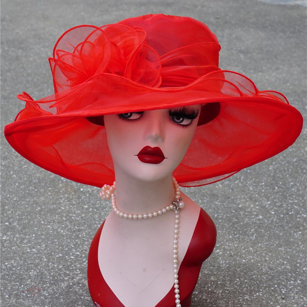 Lawliet Summer Hats for Women Organza Wide Brim Sun Hat Kentucky Derby Wedding Church Tea Party Floral Cap A002