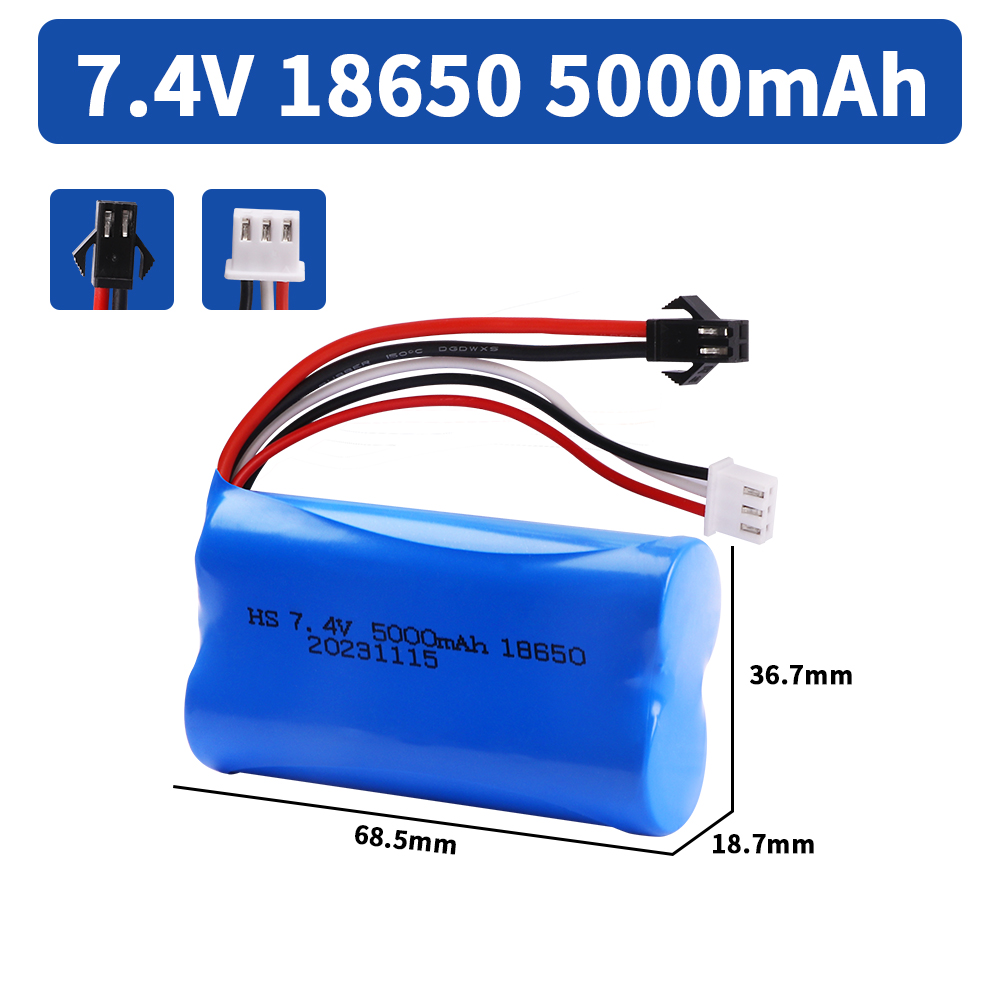 18650 Batterij 7.4V 5000mAh Lipo Batterij SM Plug voor WPL MN99S D90 U12A S033g Q1 H101 H103 Rc boten Auto Tanks Onderdelen