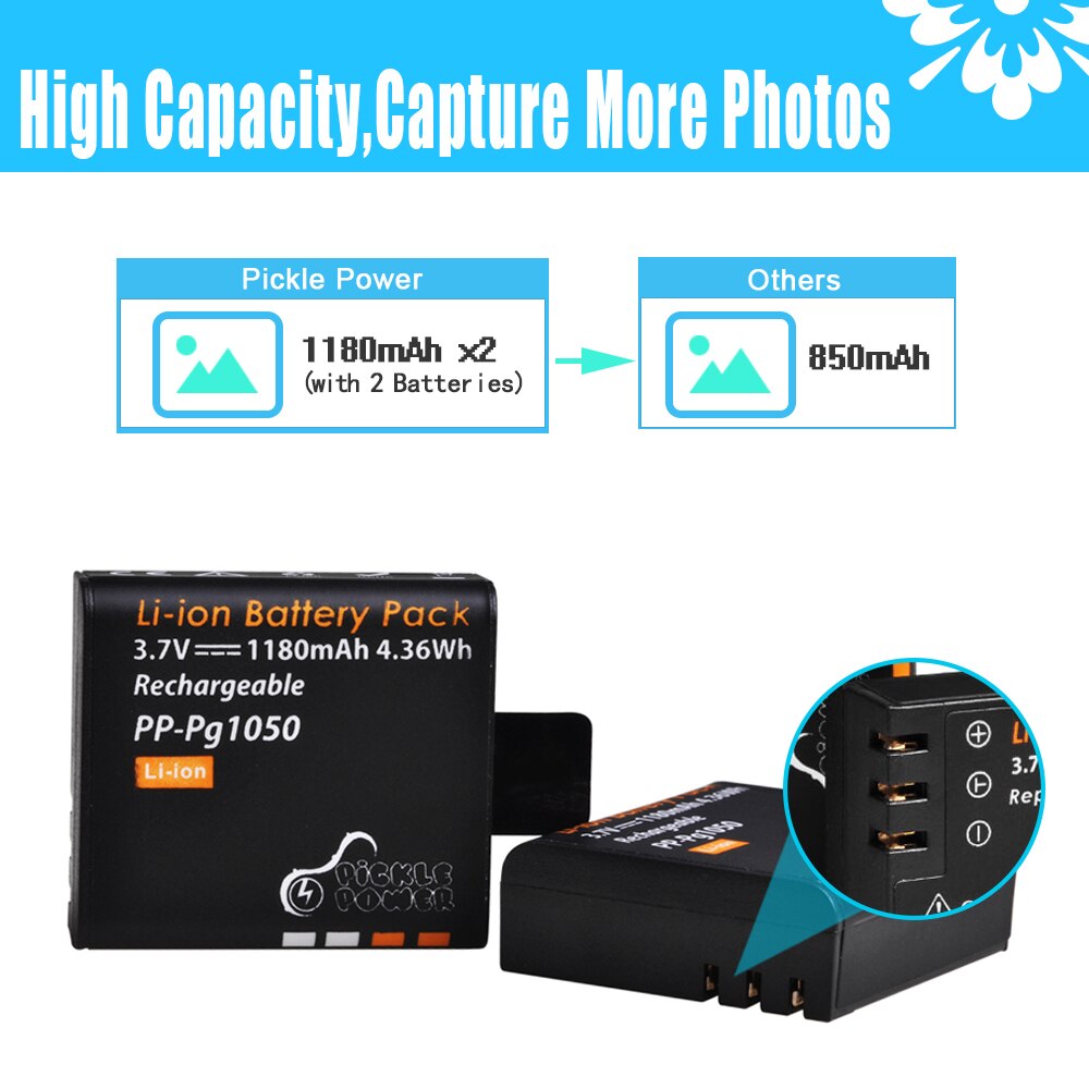 Batería y cargador PG1050 de 1180mAh para SJCAM, SJ4000, WiFi, SJ5000, WiFi Plus, M10, SJ5000 plus, SJ6000, SJ7000