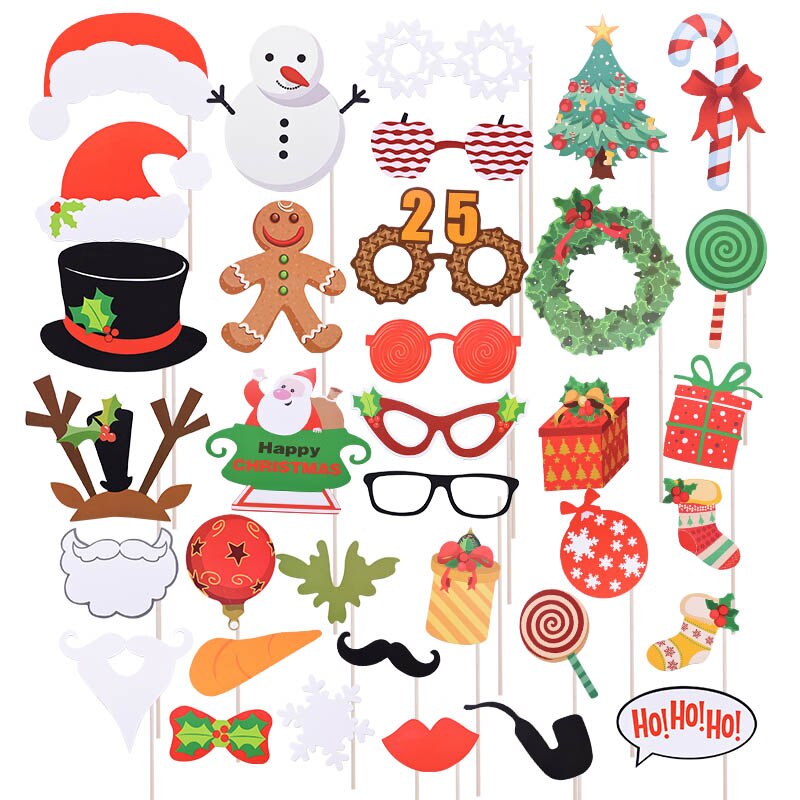 1 zestaw 17/32/35/50 sztuk świąteczne dekoracje zdjęcie budka rekwizyty śmieszne maski wesołych świąt Selfie zdjęcie rekwizyt nowy rok zaopatrzenie solidny