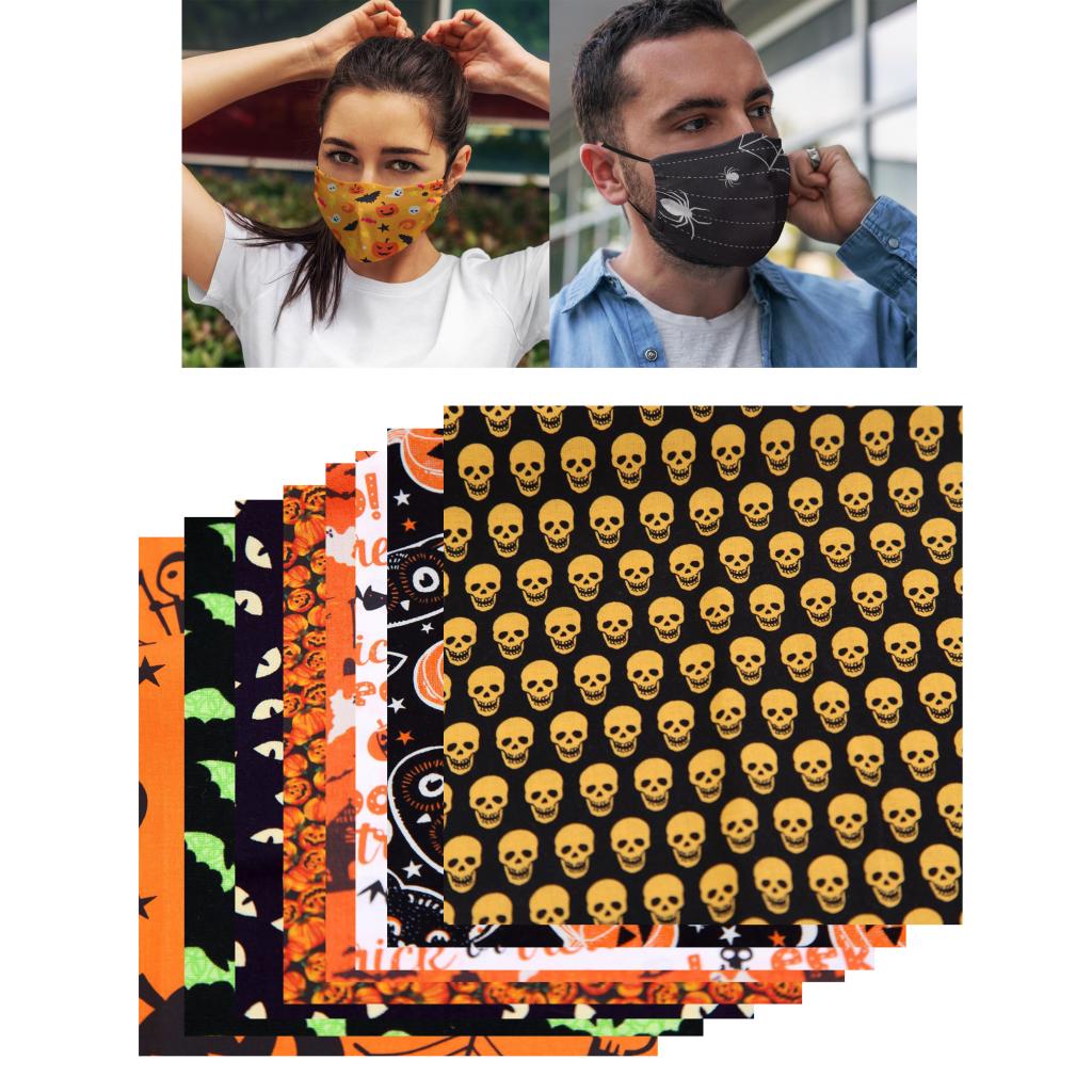 8Pcs Halloween Fabric Square Pumpkin Cats Owls Pattern Halloween Fabric for Sewing Quilting Apparel Crafts Home Decor Supplies