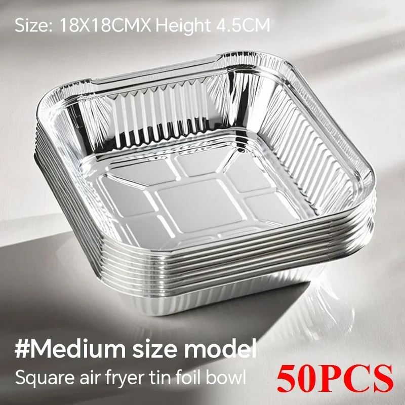 50/100 stuks oliebestendige aluminiumfolie bakjes voor airfryer, wegwerp papieren antiaanbak stoommandjes, keukenhulpmiddel, barbecue lekbak: Donker kaki