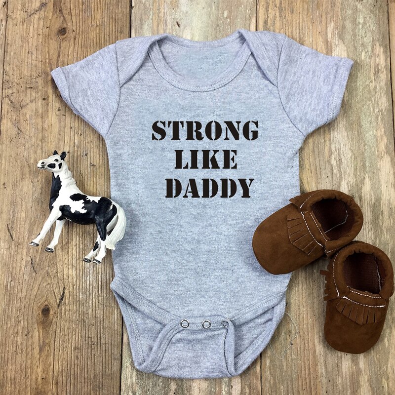 DERMSPE Summer Gray Newborn Toddler Infant Baby Boys Girls Cotton Short Sleeve Strong Like Daddy Romper Jumpsuit Baby Clothes