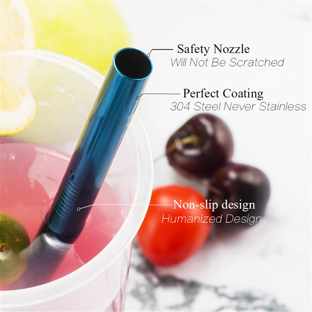 Stainless Steel Metal Straw Straight Straws Drinking Eco-friendly Reusable Smoothies Tapioca Pearls Milk Tea Juice Bar Tools