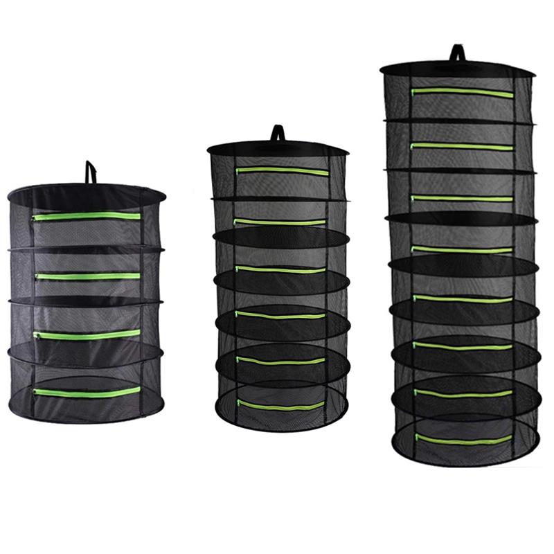4/6/8 Layers Herb Drying Rack Hanging Mesh Net Steel Rings Foldable Zipper Closure for Petals Buds Beans