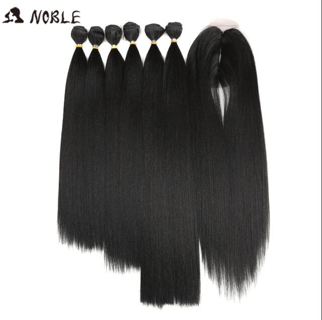 Pelo sintético Noble, mechones de pelo liso rizado, 7 unidades por paquete, mechones de pelo manojo de extensiones de cabello mechones con cierre, pelo liso rizado: 1B