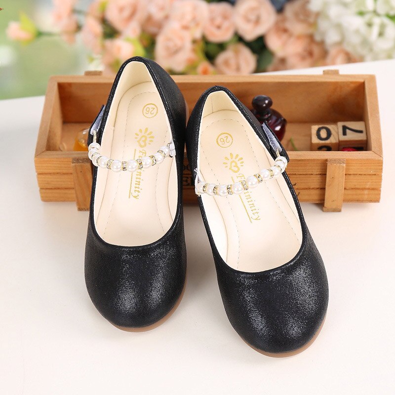 IYEAL grande perle fleur fille PU cuir chaussures pour filles fête danse enfants chaussures filles princesse chaussures de mariage: Black / 8.5