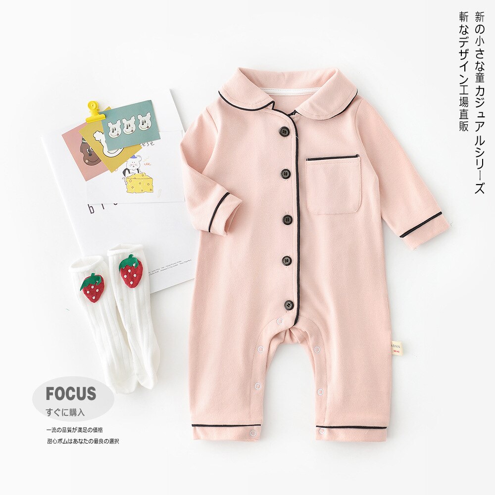 Korean Jumpsuit Newborn Infant Baby Boy Girl Long Sleeve Lovely Cute Romper Set Sleepwear Body Suit Playsuit Clothing Kids 0-24m: pink / 24M