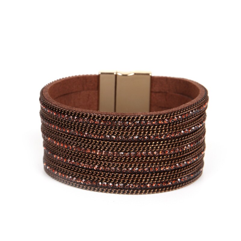 Bracciale da donna in stile bohémien esagerato con polsini magnetici con strass multistrato retrò gioielli da donna