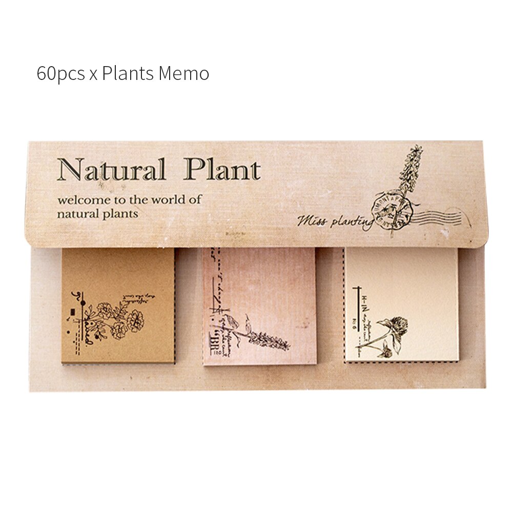60pcs/set Diary Planner Vintage Sticker Decal Writing Stationery DIY Student Plants Memo Scrapbooking Sheet Note Pad
