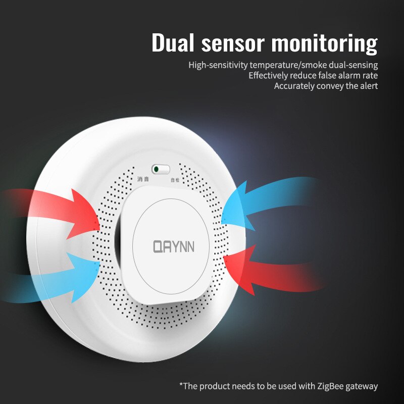 ZigBee Tuya Smoke Detector Sensor Wireless Smoke Fire Alarm Sensor Realtime Dual-sensor Smoke Detector Smart Home Alarm Security