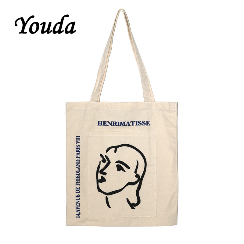 Bolso de lona Youda Korea Simple estampado para mujer, de estilo ligero bolso de hombro, bolso de compras de gran capacidad, bolso clásico de