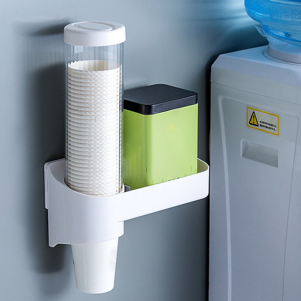 Punch Free Kitchen With Cover Dustproof Wall Mounted ABS Storage Rack Automatic Remover Disposable Cup Dispenser Easy Install