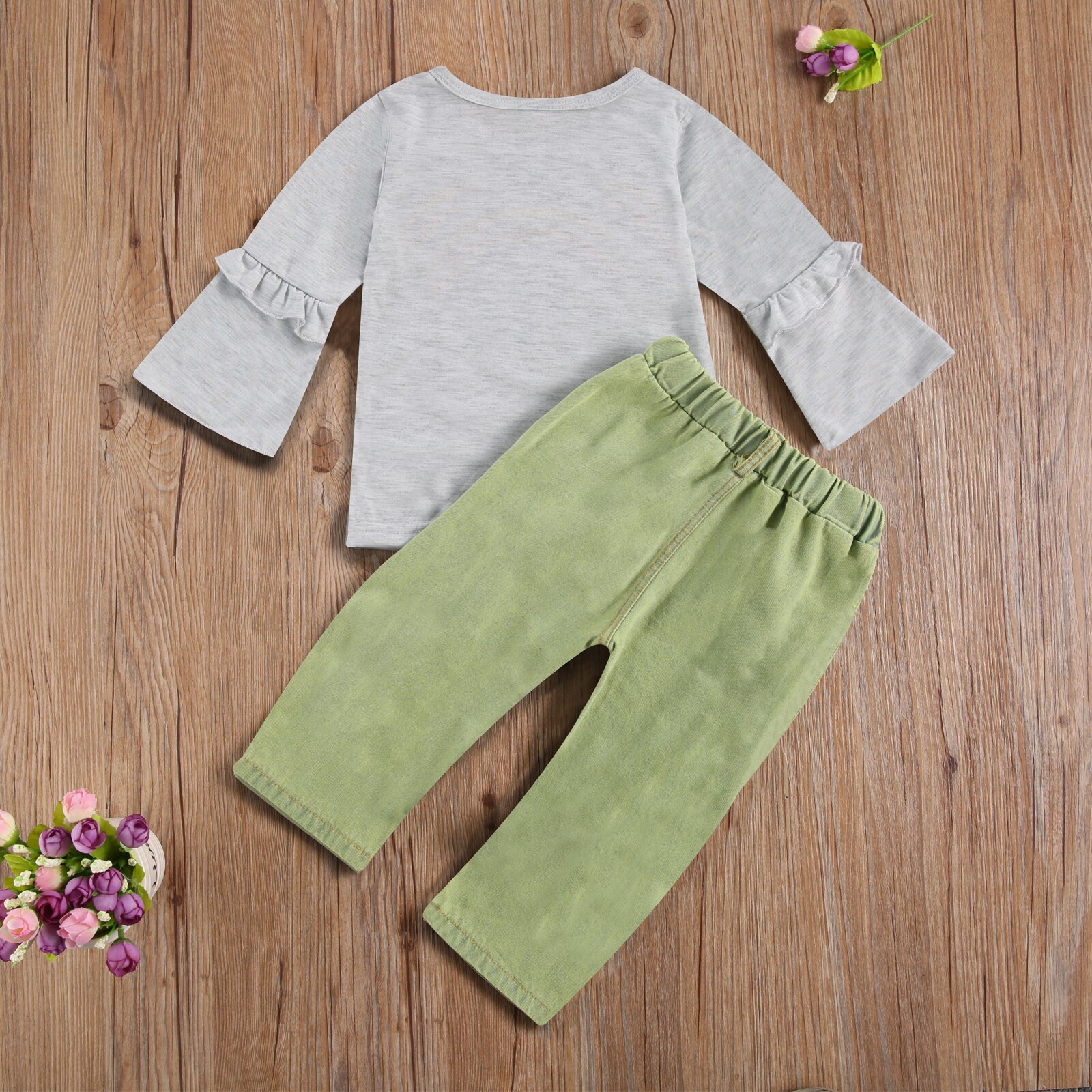 Meisjes Lange Mouw Regenboog Print Top + Ripped Broek Set