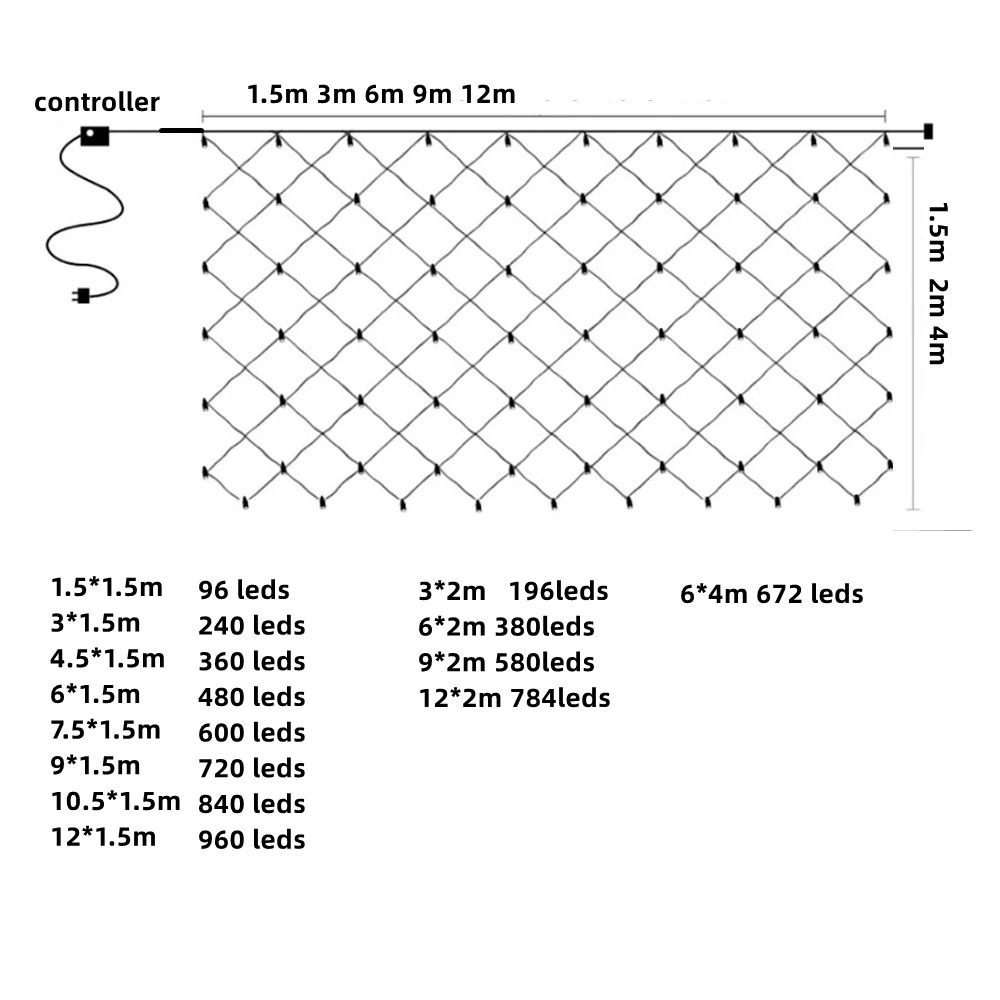 Net maille Led lumières 1.5 M/2 M/3 M LED chaîne noël fée rideau guirlande extérieure étanche pour fête jardin décoration de mariage
