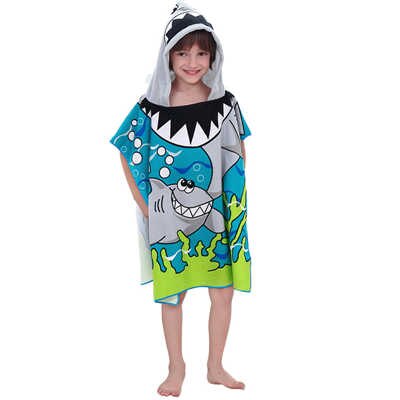 Toalla de baño con capucha para niños, Poncho, albornoz para niños, tiburón, sirena, Princesa, buceador, de secado rápido, toalla de playa de microfibra: Shark