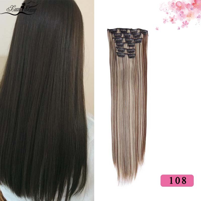 Dianqi Haar Clip In Synthetische Hair Extensions 22 Inch Steil Haar Clips Voor Vrouwen Pure Kleur Hoge Temperatuur Fiber: 108
