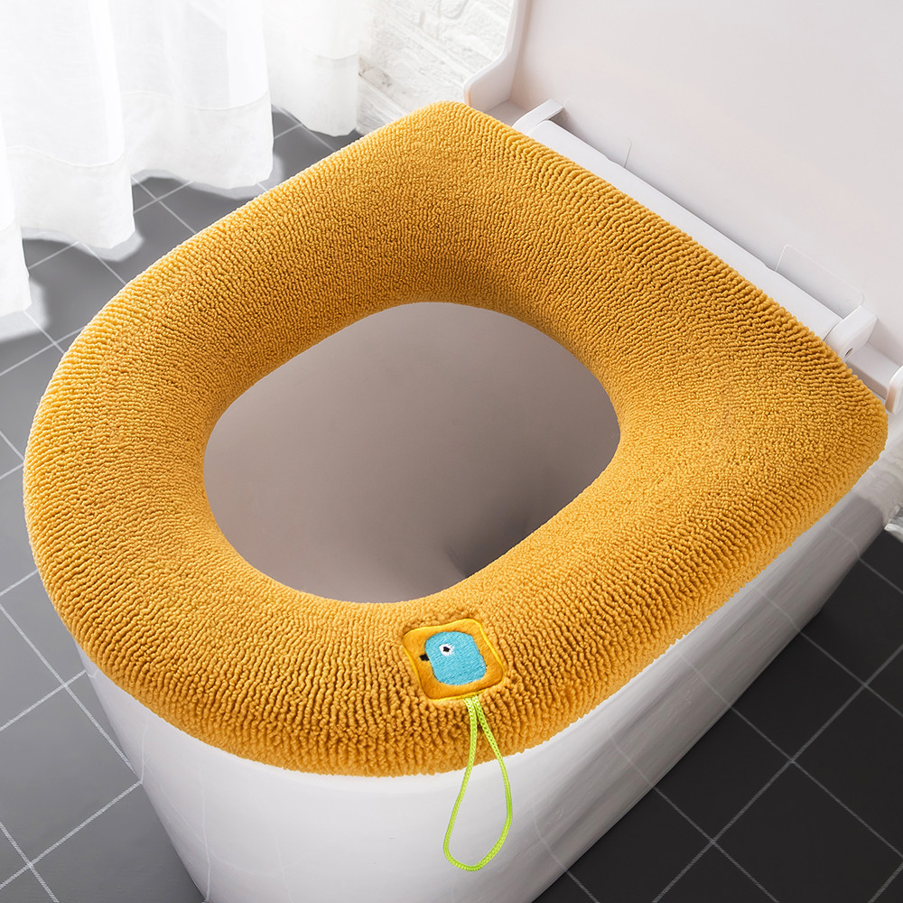 Winter Warm Toilet Seat Cover Closestool Mat Washable WC Bathroom Accessories Knitting Pure Color Soft O-shape Pad Bidet Cover: D