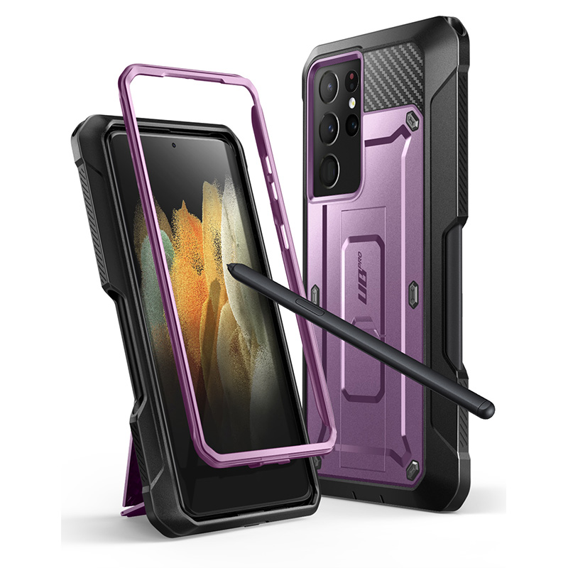 Supcase Voor Samsung Galaxy S21 Ultra Case 5G Release) ub Pro Full-Body Dual Layer Robuuste Holster Kickstand Met S Pen Slot: Purple