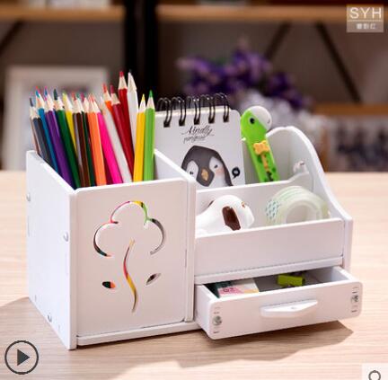 Muiti – stylo à crayons avec fonction de bricolage, porte-crayon à tiroir, support d&#39;étagère Simple, fournitures de papeterie de bureau: White flower