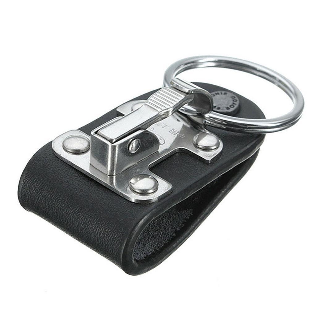 Key Chain Men Black PU Leather Stainless Steel Keyring For Business Belt Accessories Belt Clip Ring Holder Keyring
