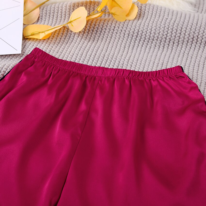 HECHAN Red Satin Pajamas Women Two Piece Set Long Sleeve Robes Pants Patchwork Female Sleepwear Casual Home Wear Suits Winter