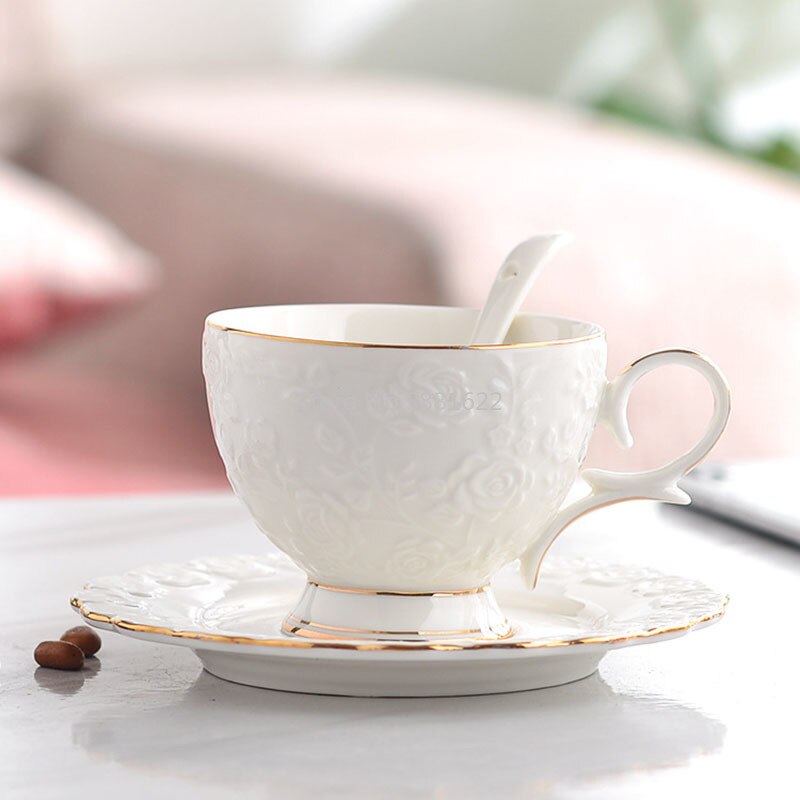 Keramiska koppar och fat kaffekoppuppsättning kontinentalt teuppsättning kaffekopp enfärgad engelsk eftermiddagstekoppuppsättning