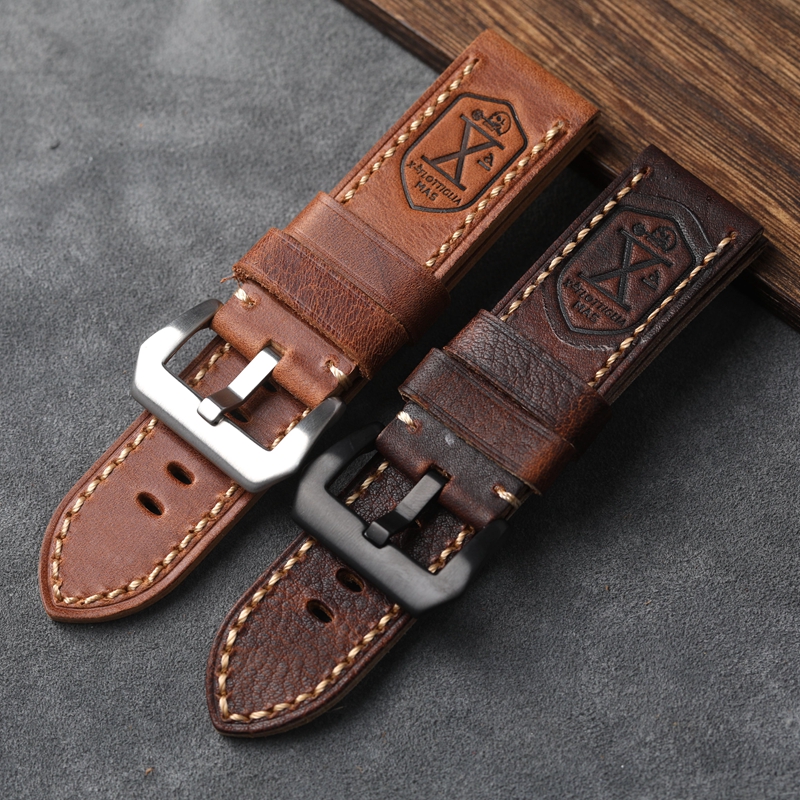 Handgefertigtes Echtleder-Uhrenarmband 20 22 24 26 mm Vintage Distressed First Layer Rindsleder Weiches Vintage-Armband für PAM111 441