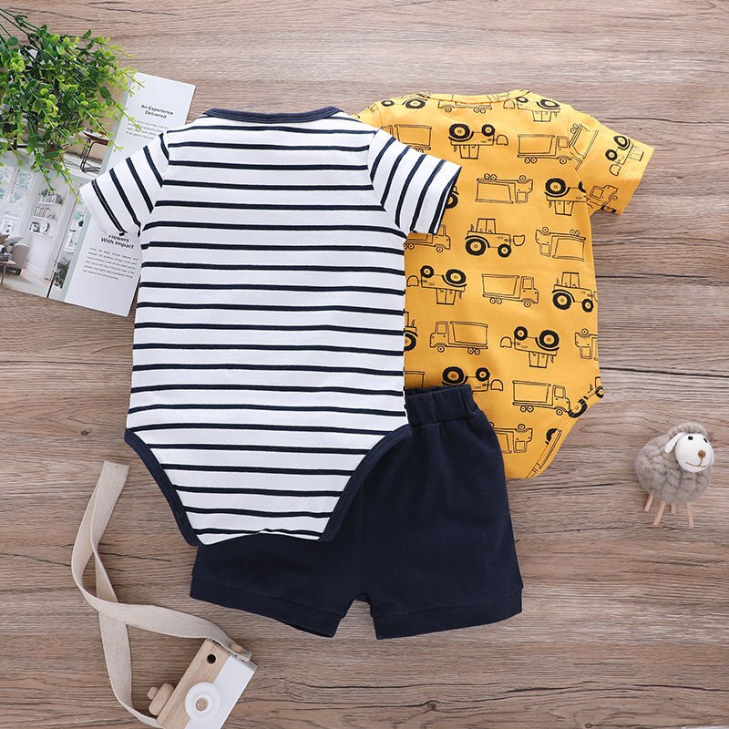Zomer Baby Bodysuit Peuter Jongens Kleding Sets Casual Korte Mouw O-hals Cartoon Baby Jongen Jumpsuit + Shorts Baby Jongens Outfit